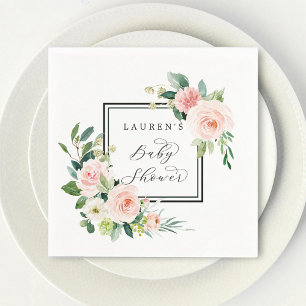 Blush Pink Watercolor Bloom Baby Shower Napkin