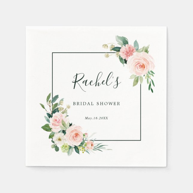 Blush Pink Watercolor Bloom Bridal Shower  Napkin (Front)