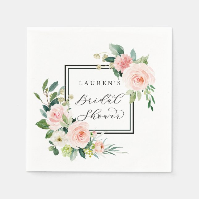 Blush Pink Watercolor Bloom Bridal Shower Napkin (Front)