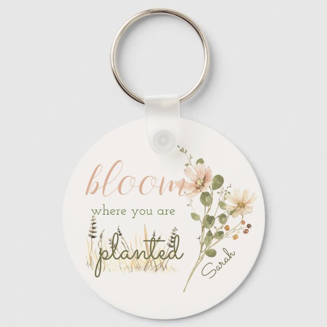 Blush Pink Watercolor Bloom Where You are Planted Keychain (Front)