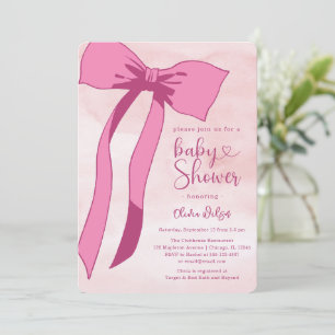 Blush Pink Watercolor Bow Baby Shower Invitation