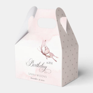 Blush Pink Watercolor Butterfly Any Age Birthday Favor Box