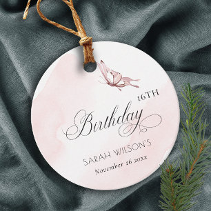 Blush Pink Watercolor Butterfly Any Age Birthday Favour Tags
