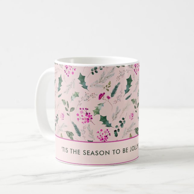 Blush Pink Watercolor Christmas  Coffee Mug (Front Left)