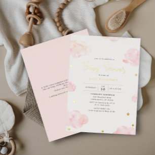 Blush Pink Watercolor Clouds Girl Baby Shower Gold