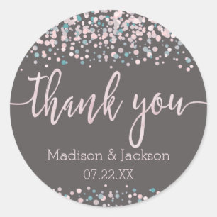 Blush Pink Watercolor Confetti Wedding Favour Classic Round Sticker