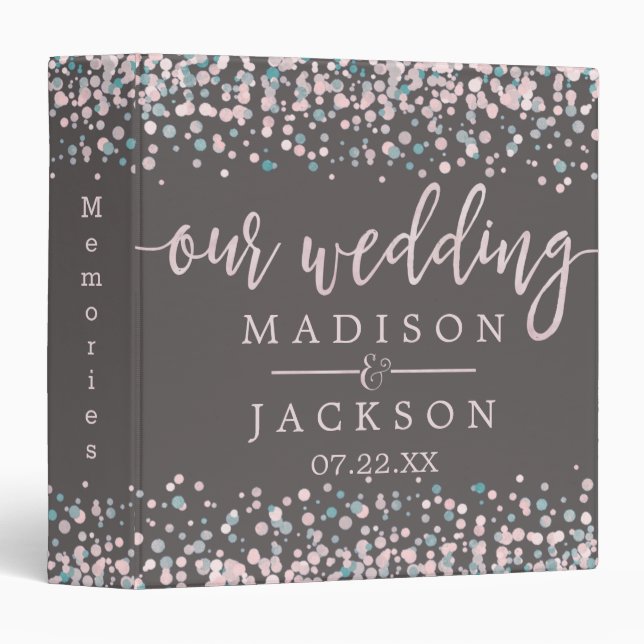 Blush Pink Watercolor Confetti Wedding Photo Album Binder (Front/Spine)