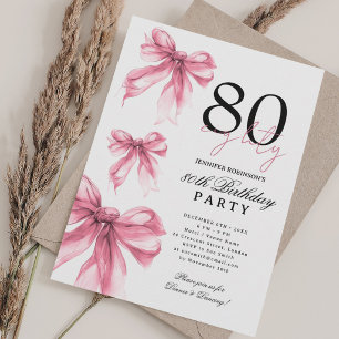 Blush Pink Watercolor Coquette Bow 80th Birthday  Invitation