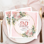 Blush Pink Watercolor Floral 90th Birthday Party   Napkin<br><div class="desc">✅ For matching items search 36-90 in my collections ✅ Celebrate a beautiful milestone with elegant 90th birthday napkins featuring watercolor dusty pink and blush pink flowers, soft eucalyptus greenery, and a shimmering rose gold frame. This boho floral design adds a romantic, stylish touch to any party table and makes...</div>