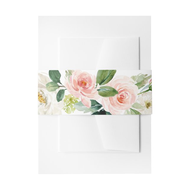 Blush Pink Watercolor Floral Arrangement Invitation Belly Band (Front Example)