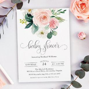 Blush Pink Watercolor Floral Baby Shower Invitation