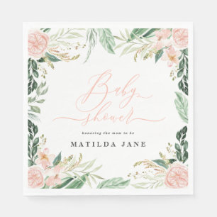 Blush pink watercolor floral baby shower napkin