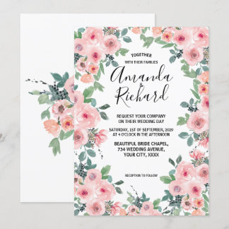 Blush Pink Watercolor Floral Beautiful Wedding Invitation