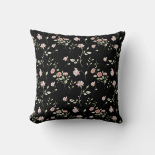 Blush Pink Watercolor Floral Black  Throw Pillow
