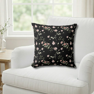 Blush Pink Watercolor Floral Black  Throw Pillow