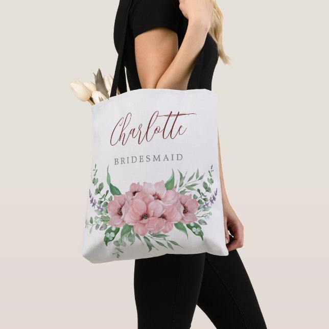 Blush pink watercolor floral Bridesmaid tote (Close Up)