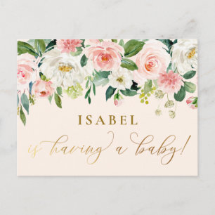 Blush Pink Watercolor Floral Farmhouse Baby Shower Postcard