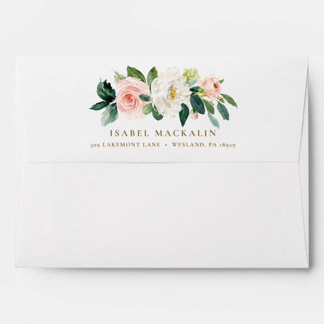 Blush Pink Watercolor Floral Greenery Girly Custom Envelope (Back (Top Flap))