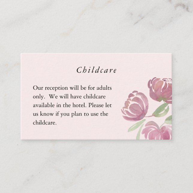 Blush Pink Watercolor Floral Kid Free Wedding Card (Front)