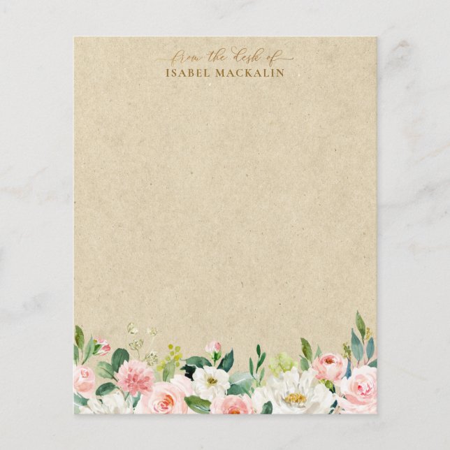 Blush Pink Watercolor Floral & Kraft Personalized (Front)