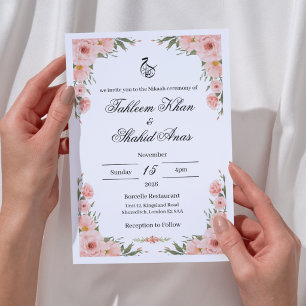 Blush Pink Watercolor Floral Nikkah Muslim Wedding Invitation