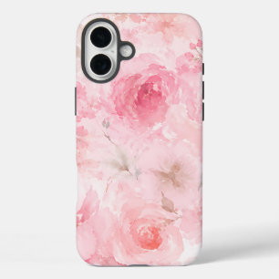 Blush Pink Watercolor Floral Pattern iPhone 16 Plus Case
