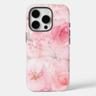 Blush Pink Watercolor Floral Pattern iPhone 16 Pro Case