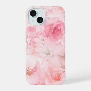 Blush Pink Watercolor Floral Pattern iPhone 15 Case
