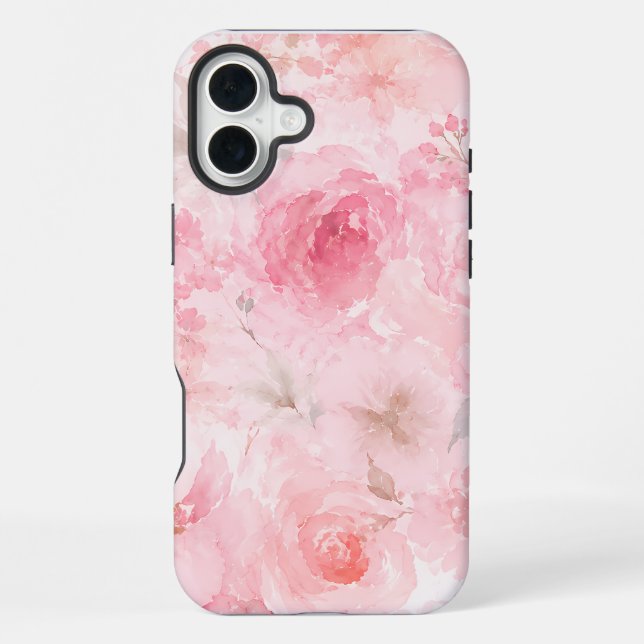 Blush Pink Watercolor Floral Pattern iPhone Case (Back)