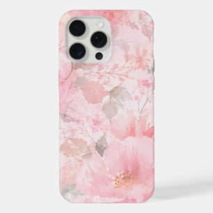 Blush Pink Watercolor Floral Pattern iPhone 15 Pro Max Case