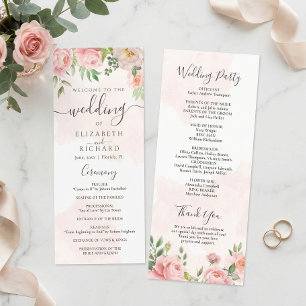 Blush Pink Watercolor Floral Peony Wedding Program