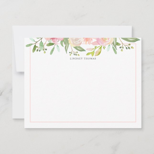 Blush Pink Watercolor Floral Personalized Card (Front)
