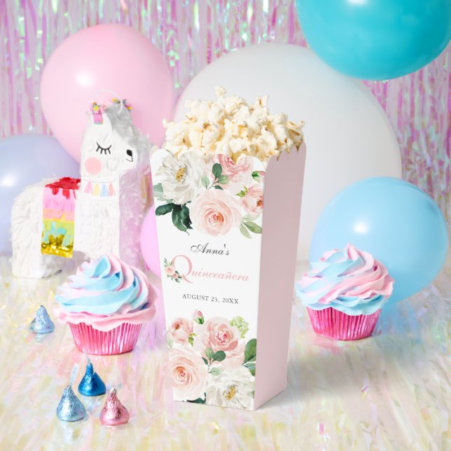Blush Pink Watercolor Floral Quinceañera Favor Box (Party)
