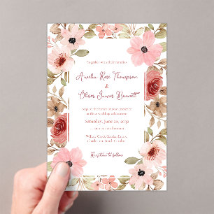 Blush Pink Watercolor Floral Romantic Wedding Acrylic Invitations