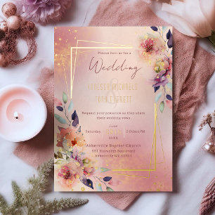 Blush Pink Watercolor Floral Roses Gold Frame