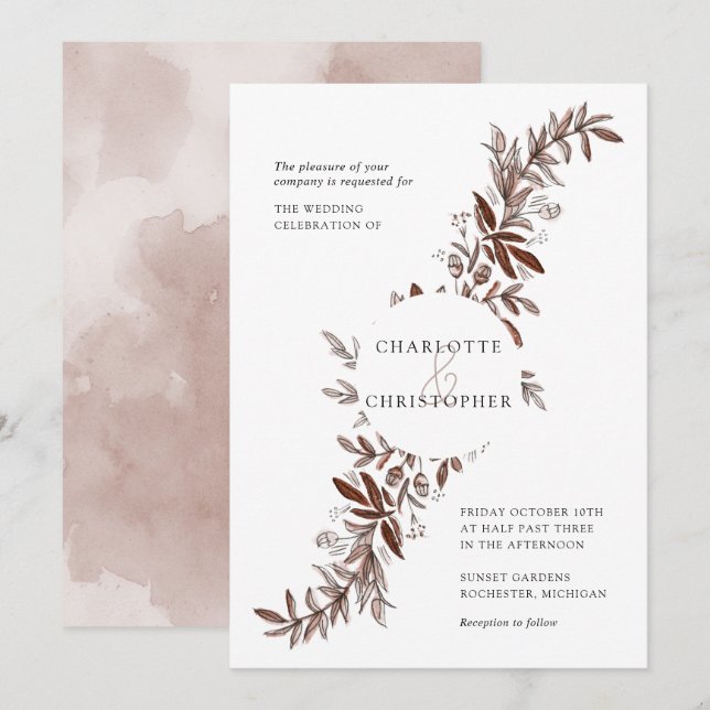 Blush pink watercolor floral roses wedding invitation (Front/Back)