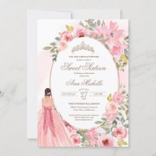 Blush Pink Watercolor Floral Sweet 16 Birthday Invitation