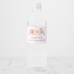 Blush Pink Watercolor Floral Water Bottle Label