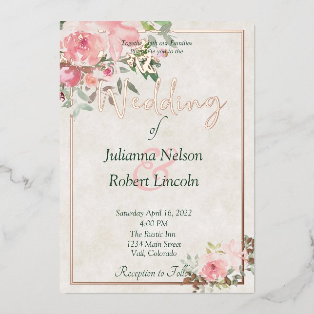 Blush pink watercolor floral wedding  (Front)