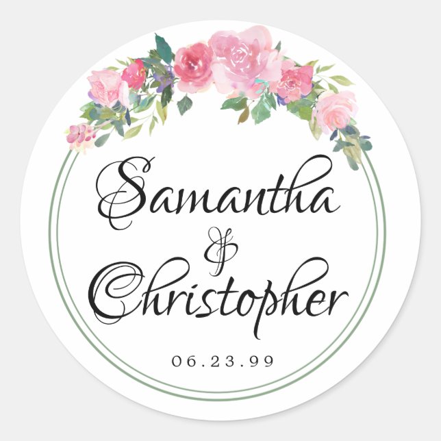 Blush Pink Watercolor Floral Wedding Envelope Seal (Front)