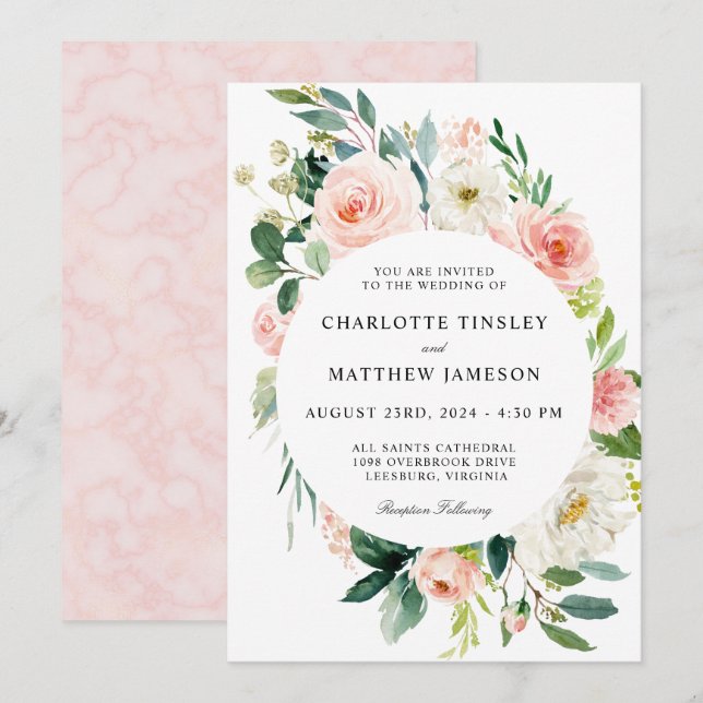 Blush Pink Watercolor Floral Wedding Invitation (Front/Back)