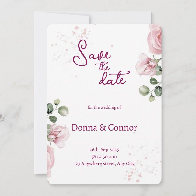 Blush Pink Watercolor Floral Wedding Invitation  (Front)