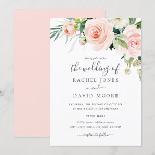 Blush Pink Watercolor Floral Wedding Invitation