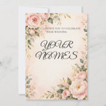 Blush Pink Watercolor Floral Wedding Invitation wi
