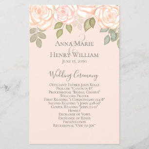 Blush Pink Watercolor Floral Wedding Program