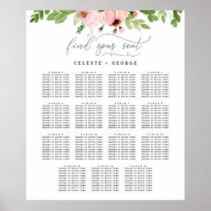 Blush pink watercolor floral wedding seating plan poster