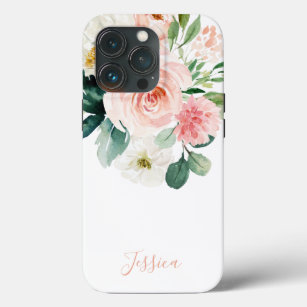 Blush Pink Watercolor Floral with Your Name iPhone 13 Pro Case