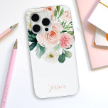 Blush Pink Watercolor Floral with Your Name iPhone 15 Pro Max Case<br><div class="desc">This beautifully feminine watercolor floral design has blush pink and white roses with other mixed flowers and trailing greenery. A text template is included to personalize with your name, monogram or other desired text. If you wish to remove the sample text entirely, choose "personalize this template" and delete the sample...</div>