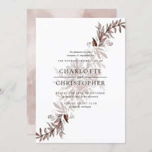 Blush pink watercolor flower arrangement wedding invitation