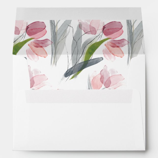 Blush Pink Watercolor Flower Tulips White Envelope (Back (Bottom))